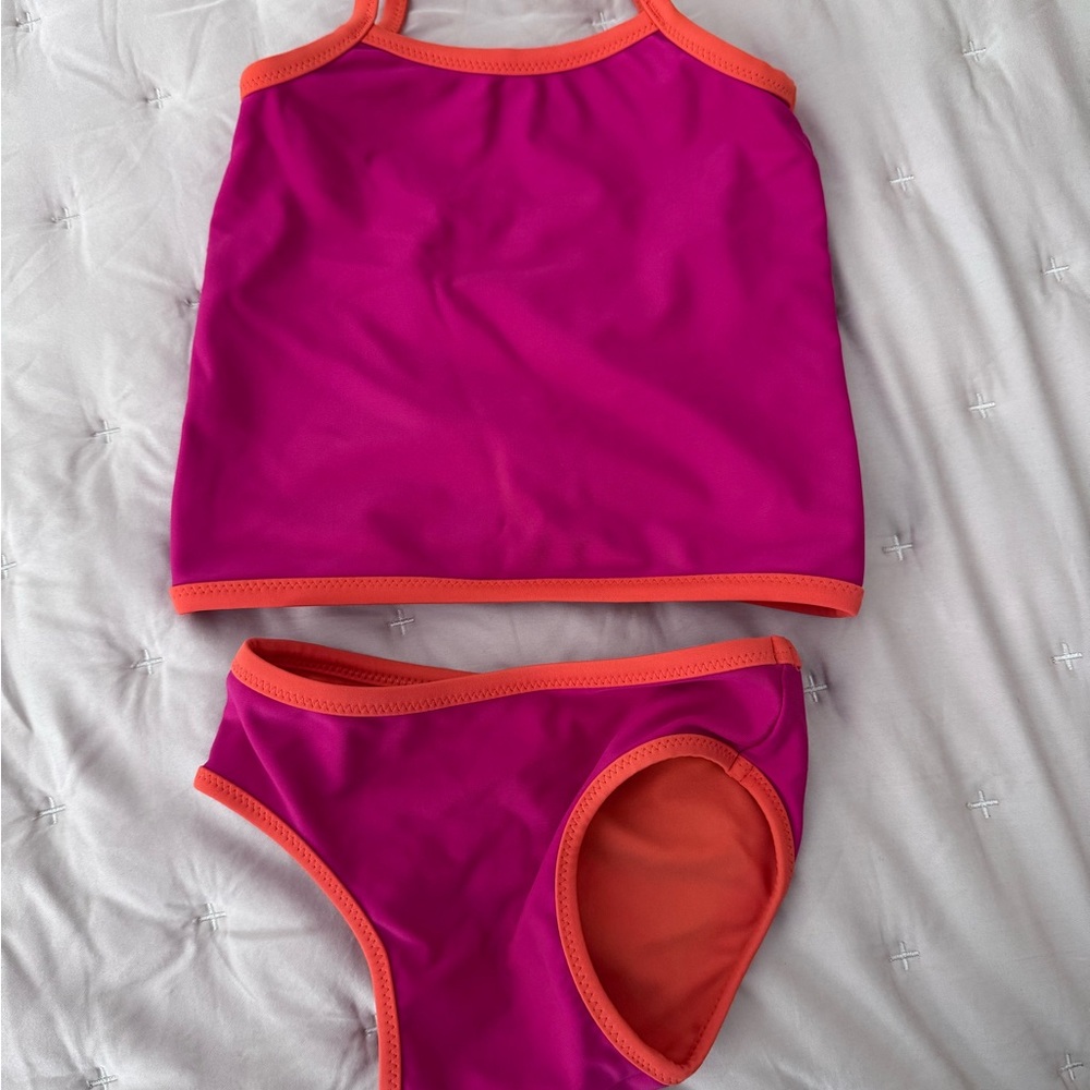 Girls' Pink and Orange reversible Tankini Swim Set